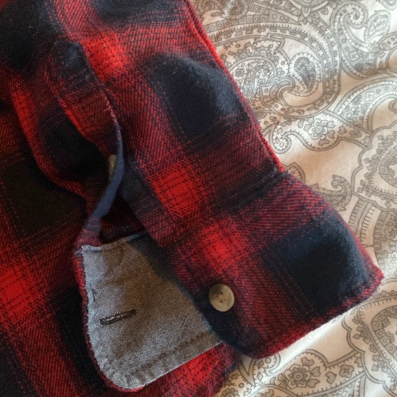 Jach’s Girfriend New Tork plaid button-up in navy and red with denim trim. - Picture 6 of 10